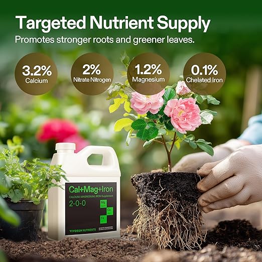 VIVOSUN Cal+Mag+Iron (2-0-0) Calcium Magnesium &amp Iron Supplement Liquid Nutrient Fertilizer for All Plants Concentrated Plant Food for Soil/Soilless Cultivation Hydroponics 1 Quart