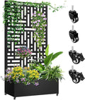 Metal Planter Box with Trellis 72x35x16 Metal Raised Garden Bed with Trellis Planter Box with Drainage Holes &amp Lockable Casters for Climbing Plants Vegetables and Vines