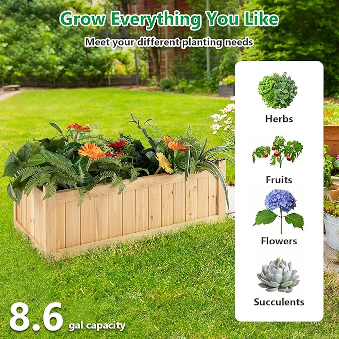 LDAILY Foldable Raised Garden Bed Easy Assembly Raised Bed with Bottom &amp 2 Drainage Holes Wood Planter Box for Flowers/Vegetables/Fruits in Backyard Patio (27.5 L x 12 W x 10 H)