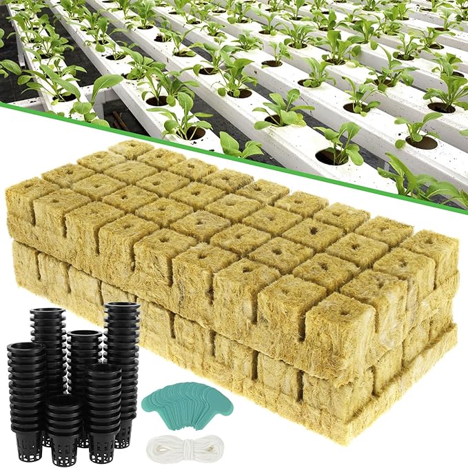 1.5inch Hydroponics Cubes 72 Set Cubes with 72 Net Cups 30 Label Good Absorption Hydroponics Mesh Net Cup Kit for Hydroponics Soilless Cultivation Seedlings Cuttings Clone Plants