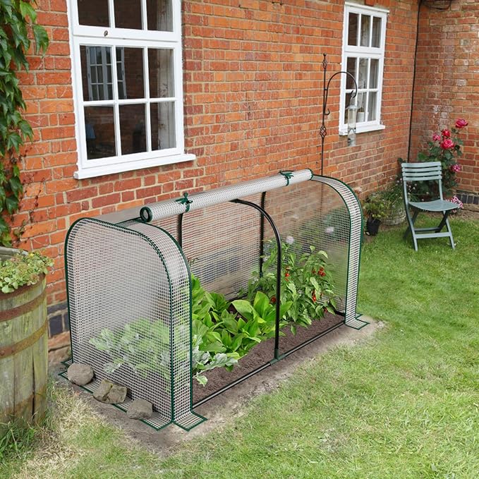 Giantex Raised Garden Bed with Cover Wood Elevated Planter Box with Legs &amp Mini Greenhouse Waterproof Sun-Protective PE Green House Cover Outdoor Use for Fruit Vegetable Flower Herb (White+Natu