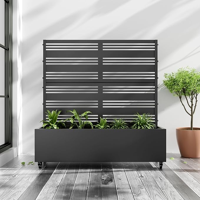 47x47x16 Metal Raised Garden Bed with Trellis Trellis with Planter Box for Backyard Patio Balcony Climbing Plants Black Harold