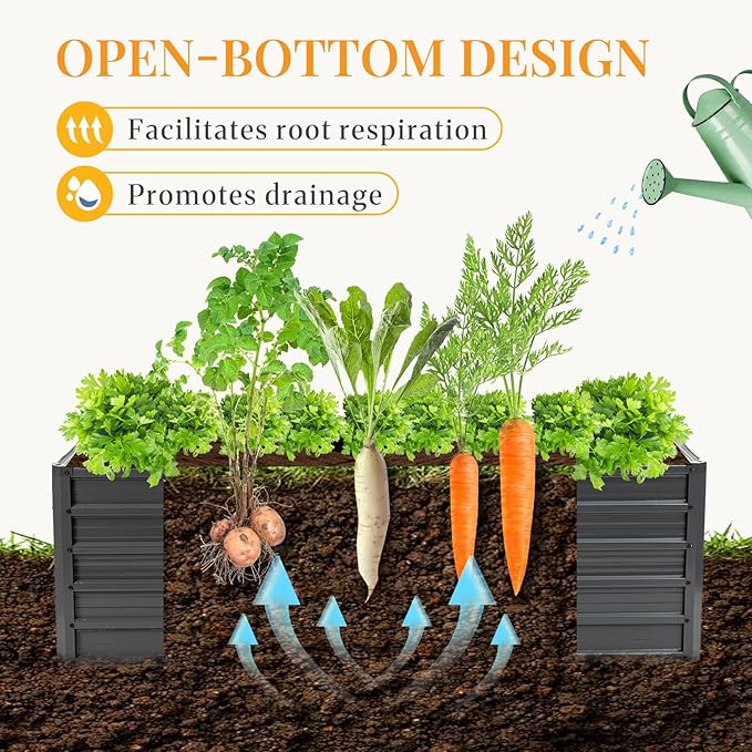 NEWBULIG 6x3x2ft Galvanized Raised Garden Bed Outdoor Metal Planters Box Large Garden Beds for Planting Vegetables Flowers &amp Herbs Easy Assembly Gray