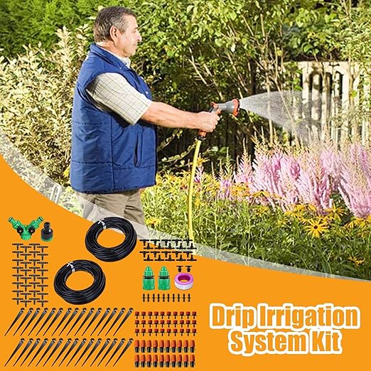 Drip Irrigation Kit | Complete 1/4 Inch Misting EquipmentGarden Watering System - for Lawn Backyard Yard Greenhouse Homeowners Gardeners Farmers