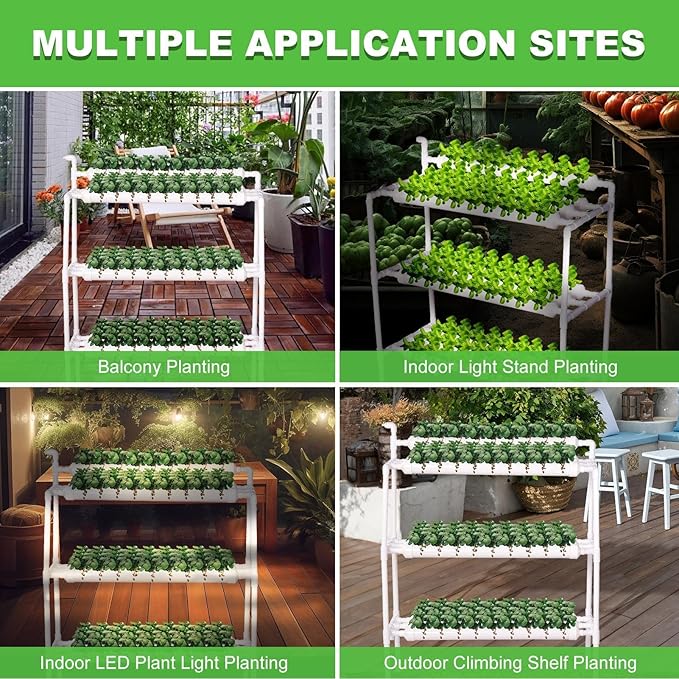 Indoor Plant Growing System | Vertical Hydroponic Systems - PVC Pipes Gardening System with Water Pump Timer Grow Kit for Leafy Vegetables