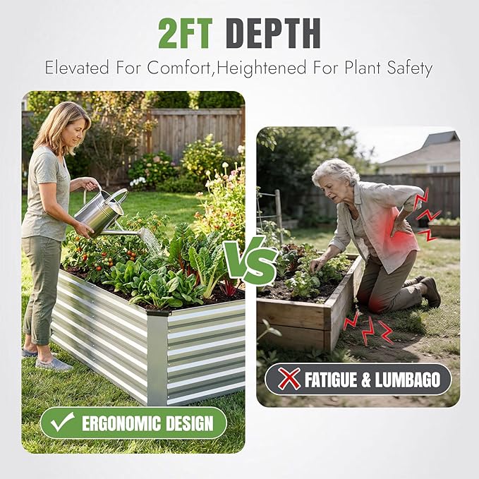 INNO STAGE 4x2x2ft Galvanized Raised Garden Bed Raised Garden Bed Kit-Metal Planter Box Outdoor Planting for Vegetables Fruits Herbs Flowers Silver