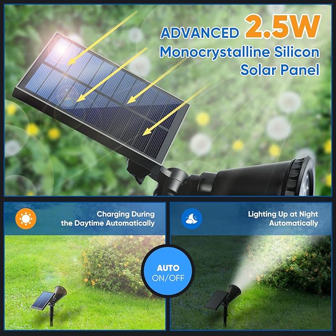 KEV 800 Lumens Solar Spot Lights Outdoor18 LEDs Solar Flood Lights with 2 Modes &ampAdjustable &ampIPX65 WaterproofSolar Spotlight for Driveway/Backyard/Patio Landscape/Tree/Garage(Cool White 4 P