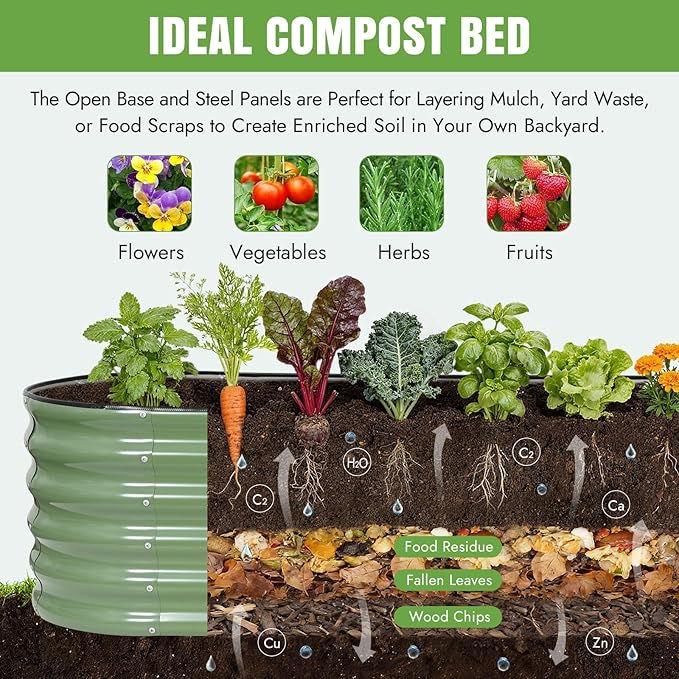 INNO STAGE Galvanized Raised Garden Bed Kits 8x2x1.4FT Metal Raised Garden Beds Outdoor 17'' Tall Large Steel Raised Planter Bed for Vegetables &amp Flowers Patio Ground Planter Box (Olive Green 2