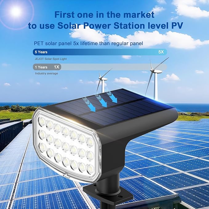 Solar Lights Outdoor Waterproof IP65 Super Bright LED with Lens 6500K 2 Lighting Modes Solar Powered Yard Garden Solar Spot Lights for Outside Landscape Auto On/Off -4 Pack