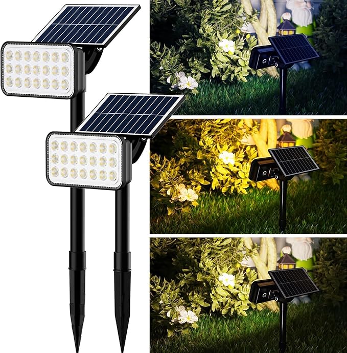 Solar Spotlights - Landscape Garden Lights IP65 Outdoor Ultra-Bright Waterproof Ground-Mounted Lawn Lights 5 Lighting Modes 360° Adjustable 2-in-1 Solar Powered(2PCS (1.8w-5.5V))