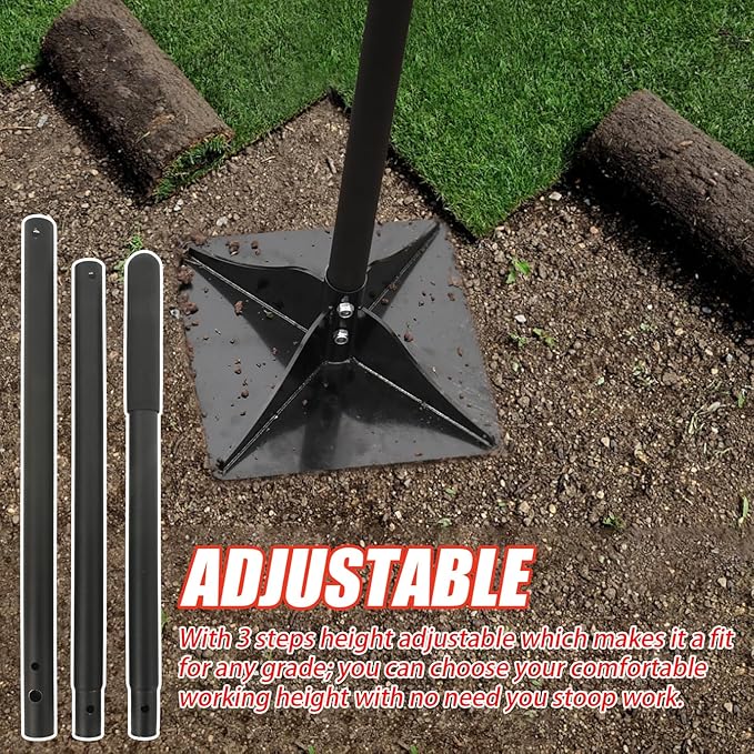 Steel Tamper 10'' x 10'' Garden Ground Tool Durable Steel Handheld Tamper with 48 inch Handle Garden Tools for Landscaping and Repair Work