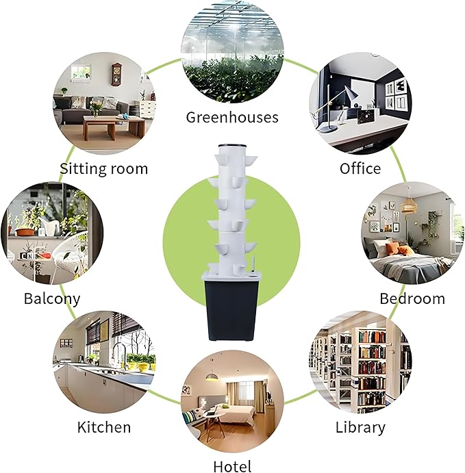 Hydroponic System Kit Vertical Hydroponic Tower Aeroponics Kit - Silent Water Pump Net Basin Adapter Indoor Herb and Fruit Cultivation 5layers25holes