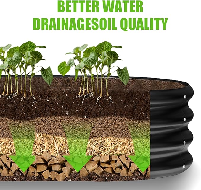 Land Guard 8×2×1ft Galvanized Raised Garden Bed Kit 108 Gallon Capacity Raised Garden Boxes Outdoor Oval Metal Raised Garden Beds for Vegetables Gray(with 10 Connecting rods)