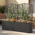Happygrill Raised Garden Bed with Trellis 58 Wicker Planter Box with Privacy Screen Liner Drainage for Patio Balcony Outdoor PE Rattan Elevated Garden Bed for Climbing Plant Vine Flower (Black2)