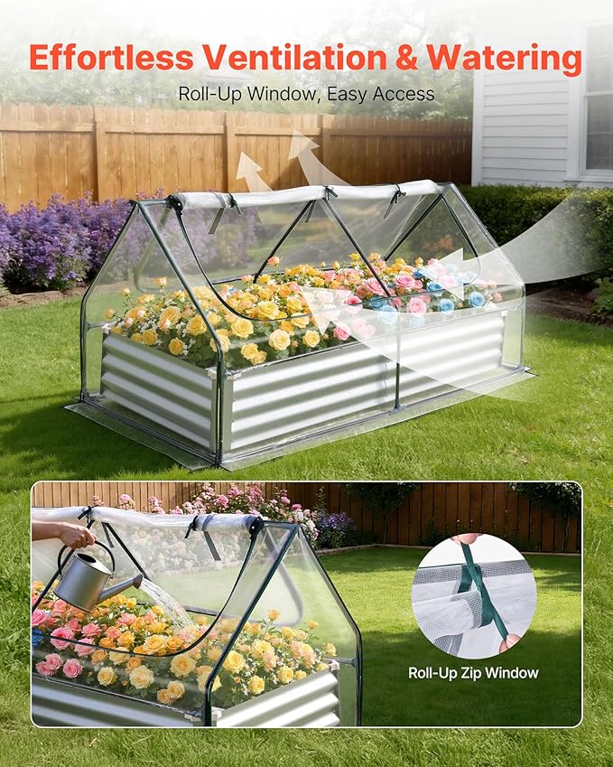 VEVOR 6x3x1FT Metal Raised Garden Bed with Greenhouse Cover Outdoor Galvanized Planter Raised Beds for Gardening for Vegetables Flowers and Fruit