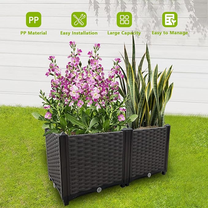 Raised Garden Bed Large Planters for Outdoor Plants Deepened Plant pots Planter Box Elevated Garden Patio Balcony Deck to Planting Flowers Vegetables Tomato and Herbs