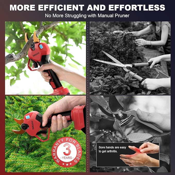 Cordless Electric Pruning Shears 1.6 Cutting Diameter Power Pruner Brushless Branch Cutter with LCD Display Dual 2.0Ah 21V Battery Powered Trimming Scissors for Gardening Tree Pruning
