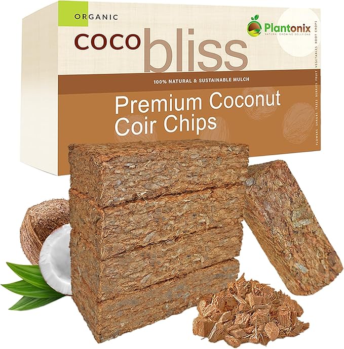 Coco Chips for Plants (650gm Bricks 5-Pack) - Organic Coco Coir Chips - Coconut Husk Chips for Potting Soil Garden Soil &amp Seed Starter Soil - Coconut Mulch for Garden - Coconut Chips for Plants