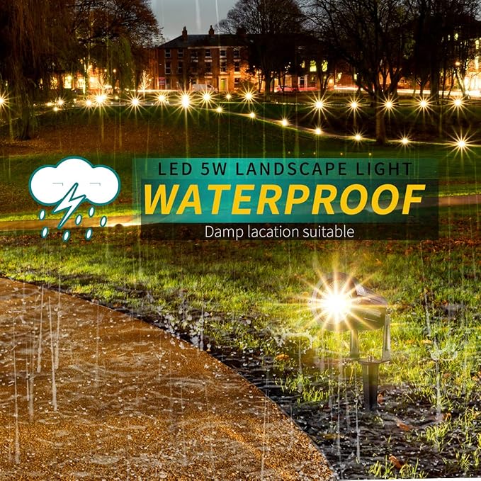 LED Landscape Lights5W 120V AC Outdoor Pathway Garden Yard SpotlightIP65 Waterproof Garden Flood LightOutdoor Spotlight with StakeUL Cord 5-ft with Plug (Pack of 4 Warm White)