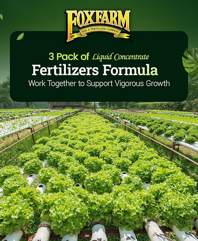 FoxFarm Hydro Liquid Trio Pack - Big Bloom Grow Big Tiger Bloom Fertilizers for Vigorous Plant Growth Bud Development &amp Abundant Fruit - Complete Hydroponic Plant Food Set - 3 Pint Bottles