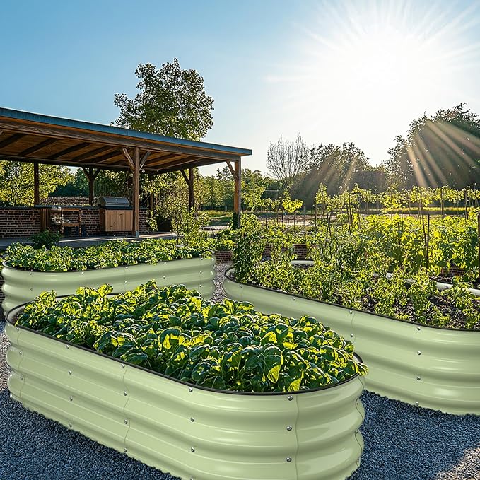 Raised Garden Bed Kit 5x2x1 ft Galvanized Planter Box Outdoor with Safety Edging Large Metal Raised Beds for Gardening Vegetables Flower Fruits (Avocado Green)
