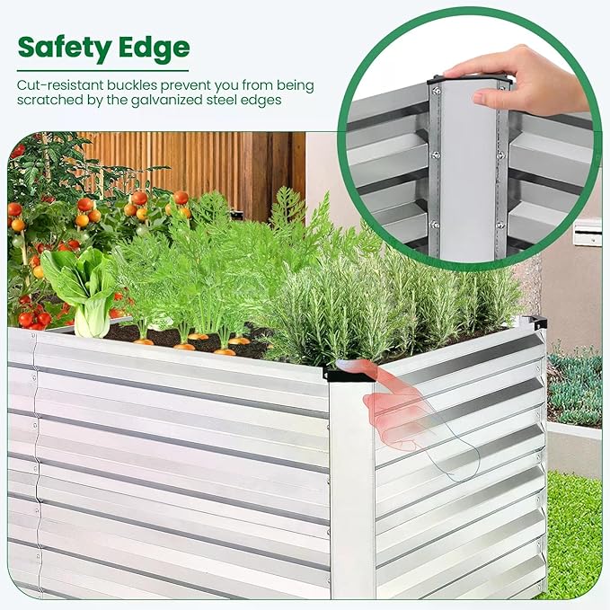 Homdox 6x3x2FT Galvanized Raised Garden Bed 0.8mm Thickened Planter Raised Beds Large Metal Planter Box for Vegetables Flowers Herbs and Succulents 269 Gallon Capacity Silver