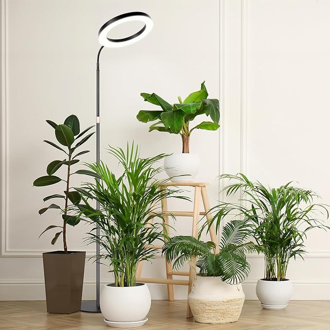 LBW 10.2in Grow Lights for Indoor Plants Full Spectrum with Stand Floor Plant Growing Lamp for Large Plants Auto ON/Off Timer 4/8/12H 4 Dimmable Levels 68in Adjustable Height