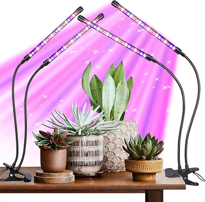 Grow Light for Indoor Plant Full Spectrum Clip Plant Lamp with Red Blue White Light Plant Growing Light with Adjustable Gooseneck 4/8/12/18H Timer 10 Brightness Levels 3 Lighting Modes 2 Pack