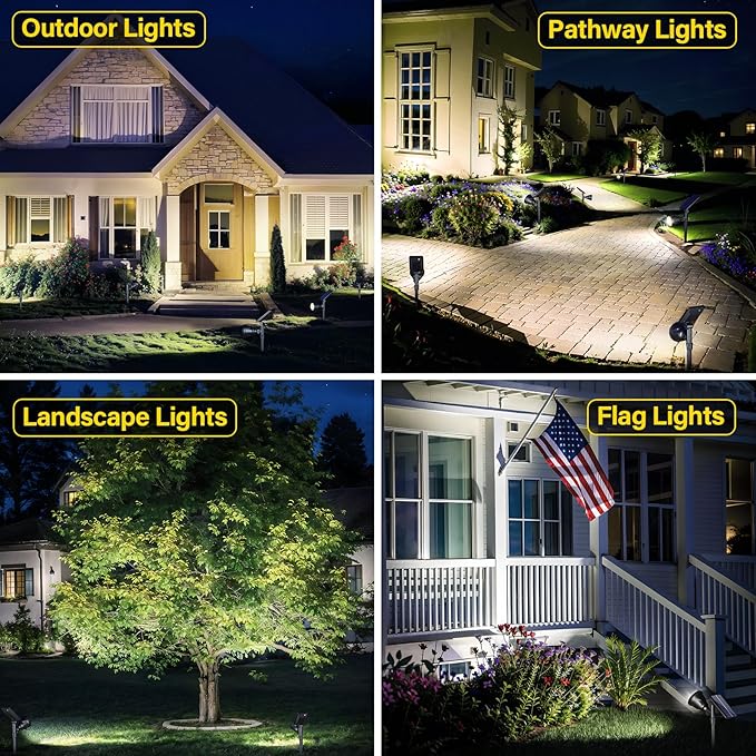 ROSHWEY Solar Spot Lights Outdoor - 600LM Spotlights Waterproof Outside Flood Lighting for Driveway Backyard Patio Garden Landscape Deck Garage (Cool White 2 Pack)