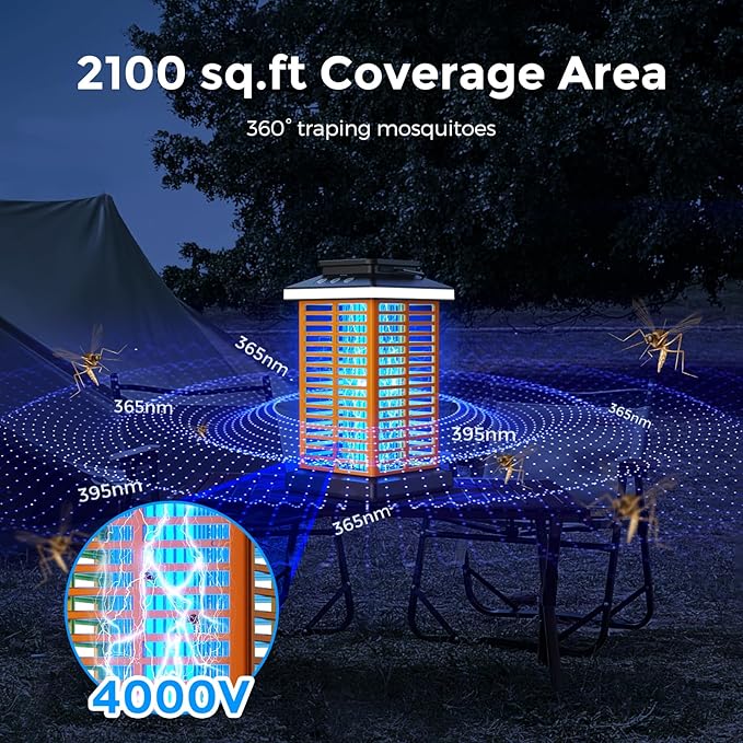 Bug Zapper Outdoor Mosquito Zapper 2 in 1 Portable &amp Rechargeable Bug Zapper Outdoor with 5000mAh Battery &amp LED Night Light 4000V Electric Fly Zapper for OutsidePatioBackyardGarden Yellow