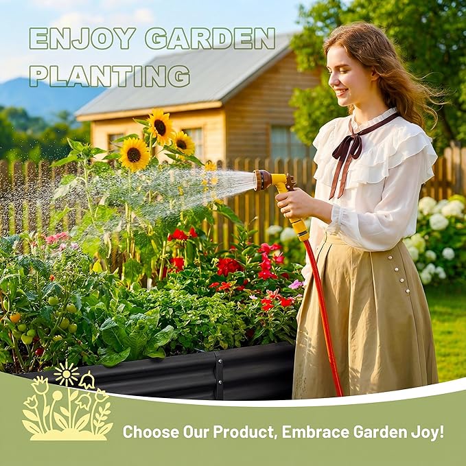 AHEONLAR 2 Pack 8×4×1.5ft Galvanized Raised Garden Beds Outdoor Rectangle Sturdy and Durable Planter Boxes for Vegetables Fruits Flowers and Plants Easy Assembly Black