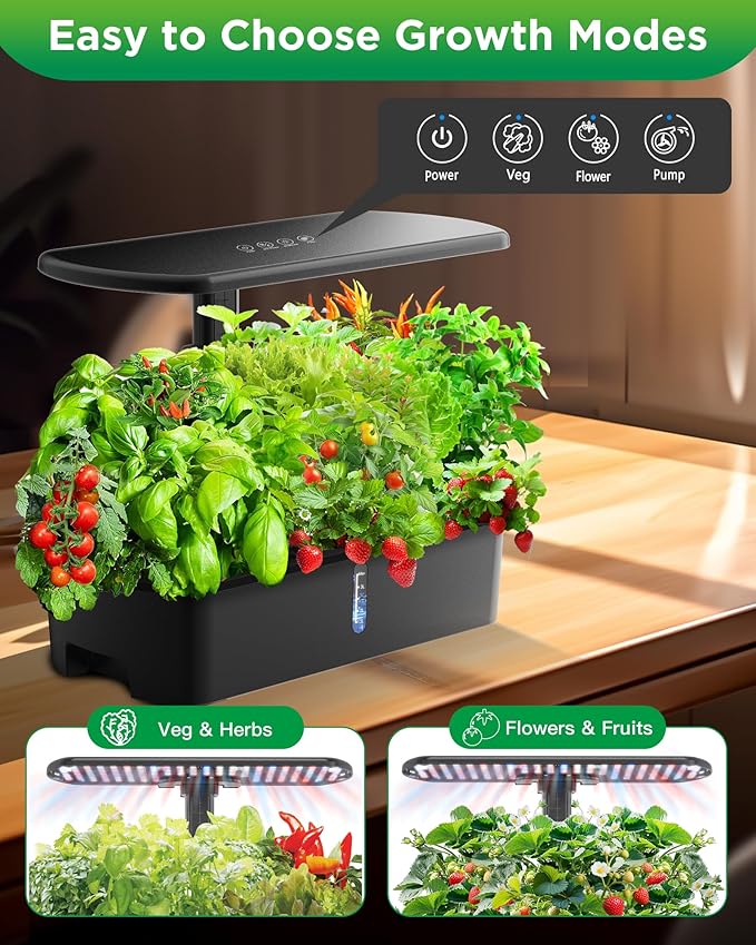 Hydroponics Growing System KitsSmart Indoor Herb Garden with 24W LED Grow Light Planting Height Adjustablewith12 Pods Plant Germination Kitwith Quiet Pump Ideal Gift for All Ages