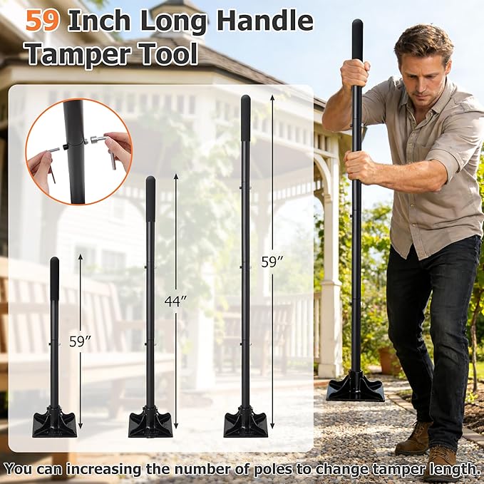 Tamper Tool 59 Inch Heavy Duty Metal Garden Tool for Leveling Soil GravelDriveway Garden YardLong Handle Tamper Tool with Comfortable Grip