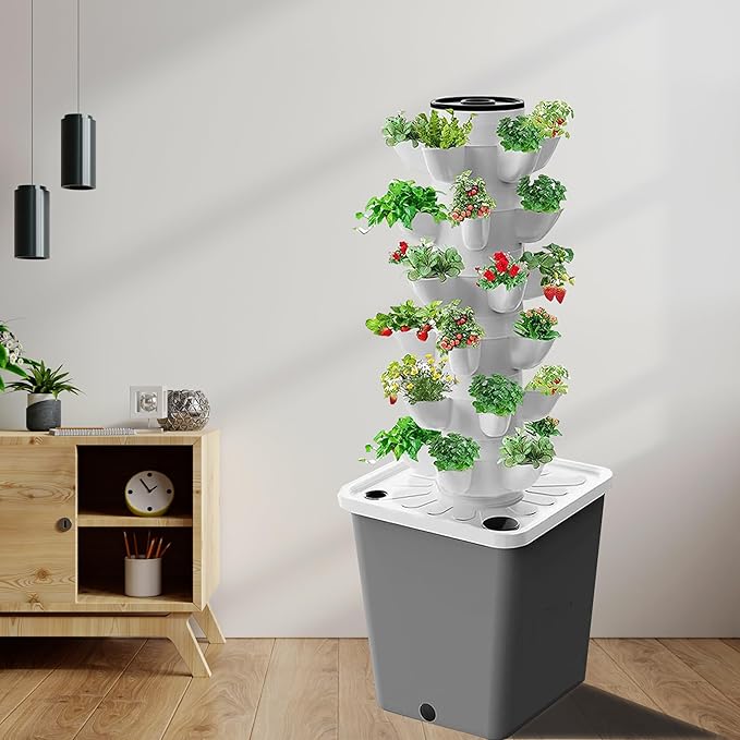 Cultivation Hydroponic Tower Vegetable Grow Tower for Herbs Fruits and Vegetables Vertical Growing System Garden Hydroponics Tower Aquaponic Growing System20holes
