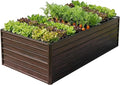 Galvanized Raised Garden Beds 8x4x2FT Outdoor Planter Boxes with Safety Edging and Gloves Rustic Country Style Metal Garden Bed Kit for Vegetables Flower and Fruits (Brown Wood Grain