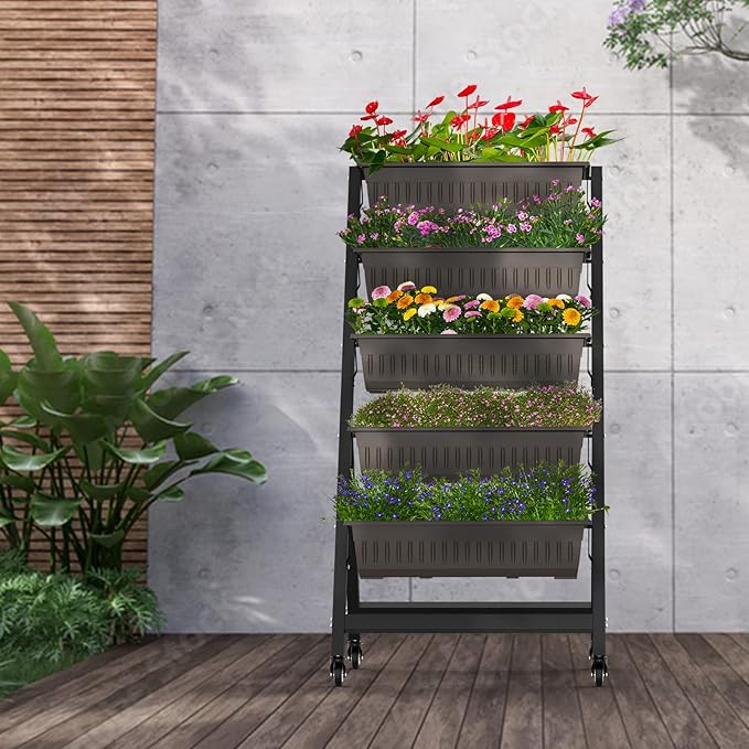 TOREVSIOR 5-Tier Vertical Raised Garden Bed Vertical Garden Planter with Water Drainage Elevated Garden Bed for Vegetables Flowers Herbs Indoor Outdoor