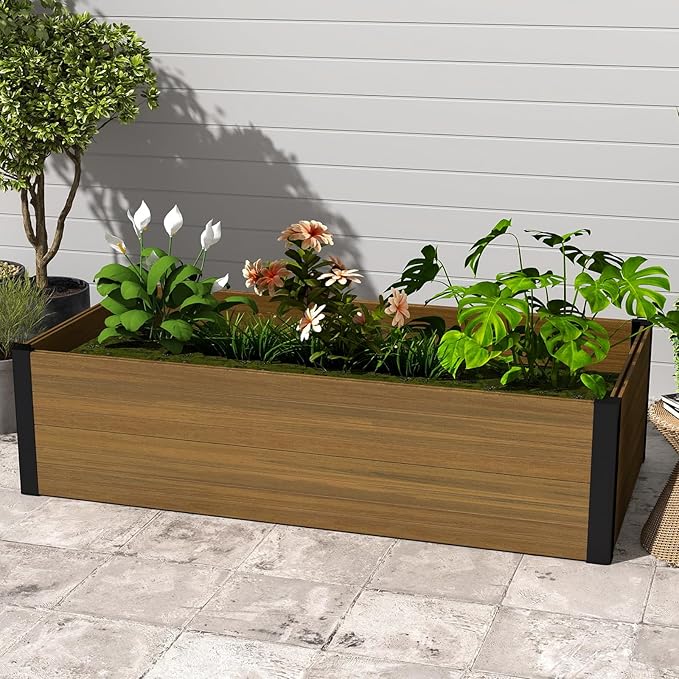 Composite Garden Planter Box with Open Base - Outdoor Raised Bed for Vegetables Flowers and Herbs Durable Eco Friendly Easy to Assemble Low Maintenance