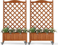 Upgraded 2-Pack 50 Tall Trellis Planter Box with Wheels 49.8H × 27.6W × 13.0D Solid Fir Wood Raised Garden Bed &amp Lattice Privacy Screen Rolling Planter with Drainage for Patio/Garden