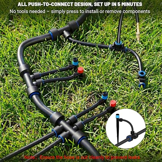 Drip Irrigation Kit DIY Automatic Garden Watering System with Push-Fit Connectors 2026 New Upgraded Water-Saving Design 3 Adjustable Nozzles for Yard Greenhouse Lawn &amp Potted Plants (100FT)