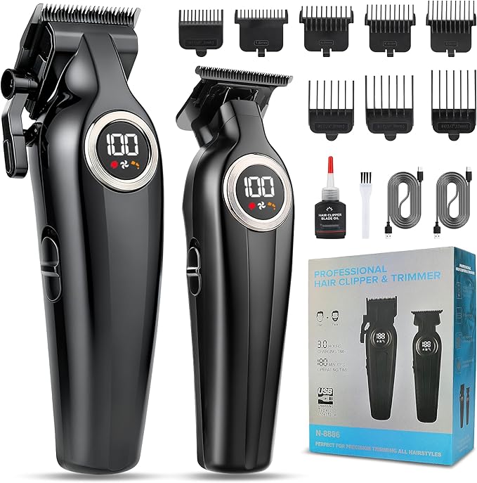 Karrte Professional Hair Clippers for MenBarber Clippers and Trimmers SetElectric Cordless Beards Trimmer with LED DisplayBarber Kit and Grooming Set Christmas Gift for Men