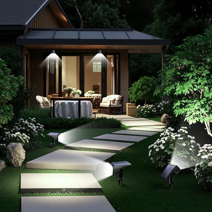 TECKNET Spot Lights Outdoor with 59 LED 8 Pack Solar Lights Waterproof IP65 Auto On/Off Solar Spot Lights Outdoor 3 Lighting Modes Solar Powered Garden 2-in-1 Solars Landscape Light(Cool White)
