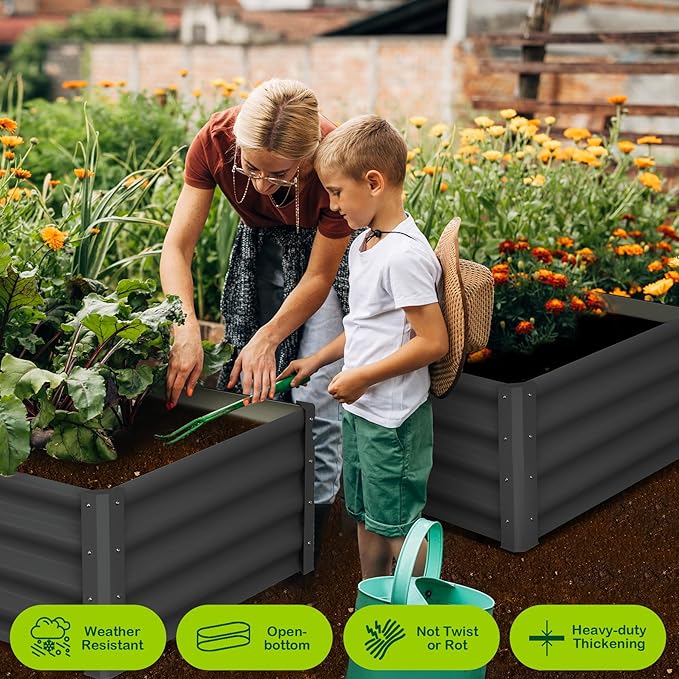 6x3x1 FT Galvanized Raised Garden Beds Large Raised Beds for Gardening Above Ground Garden Bed Outdoor Metal Planter Boxes Outdoor for Vegetables Flowers Fruits Dark Grey 2 Pcs