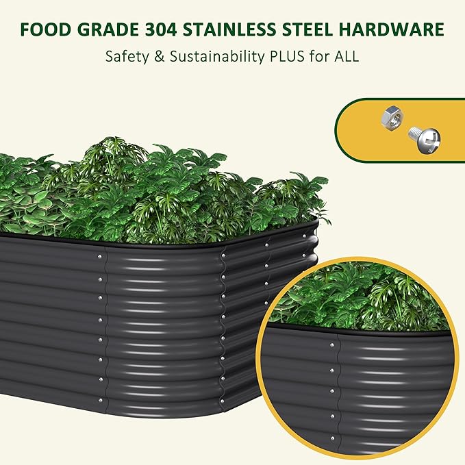 MUPATER 24''H Raised Garden Bed 8x4FT Galvanized Raised Garden Bed W/ 3 Aluminum Support Rods Mutli in 1 Modular Raised Planter Box Outdoor for Vegetables Plants Grey