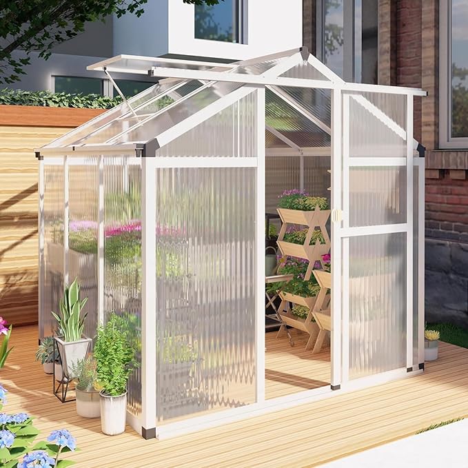 6 x 6 FT Greenhouse for OutdoorsAluminum Walk-in GreenhouseSilver