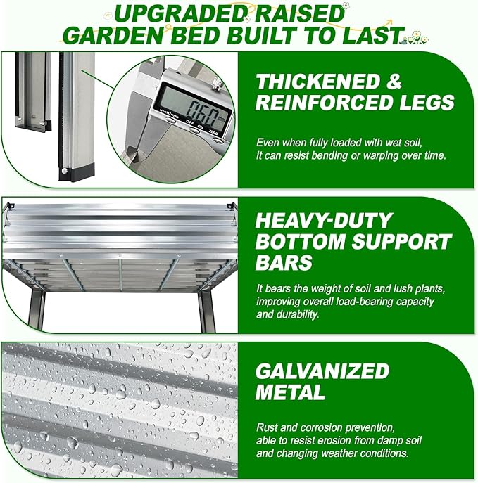 Galvanized Raised Garden Bed with Legs 48x24x32in Elevated Raised Garden Bed Outdoor with Drainage Holes Planter Boxes for Gardening Vegetable Flower Fruit in Backyard Patio Balcony (Silver)