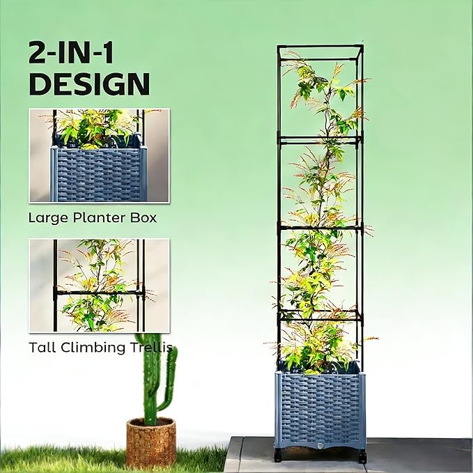 Roll and Grow Raised Garden Bed Mobile Planter with Adjustable Trellis &amp No-Bend Height - Wheels for Sun Tracking Locking Casters &amp Ergonomic Design Ideal for Seniors &amp Easy Care
