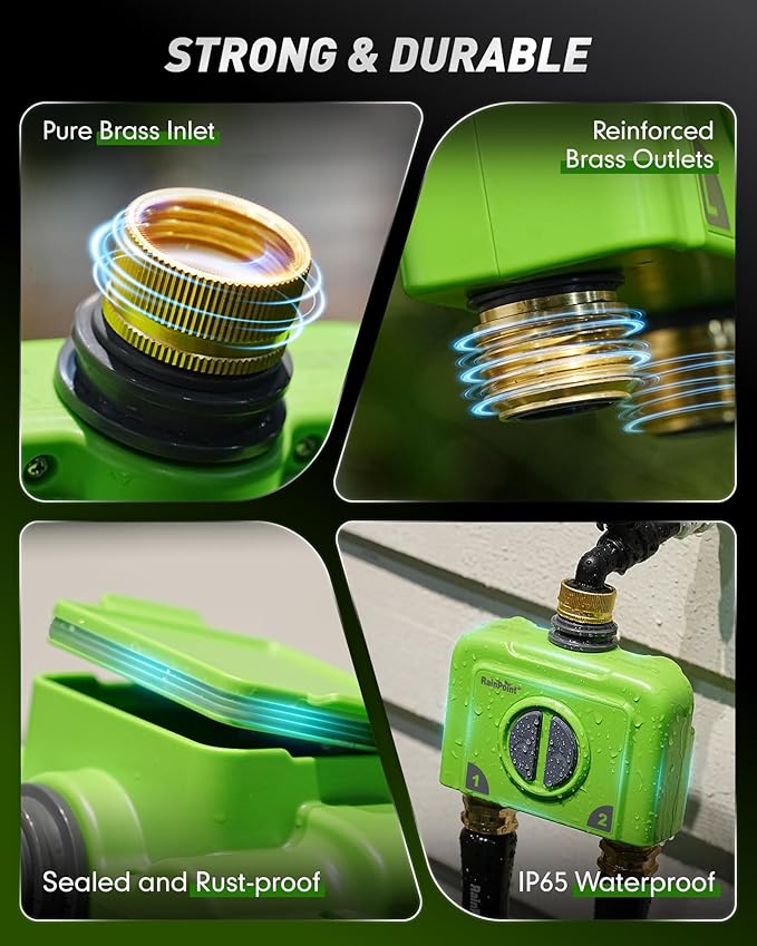 RAINPOINT WiFi Water Timer for Garden Hose 2 Zone WiFi Sprinkler Controller Smart Hose Timer Valve Automatic Drip Irrigation System/Rain Delay for Garden (Brass Inlet &amp Outlet Ethernet Gateway