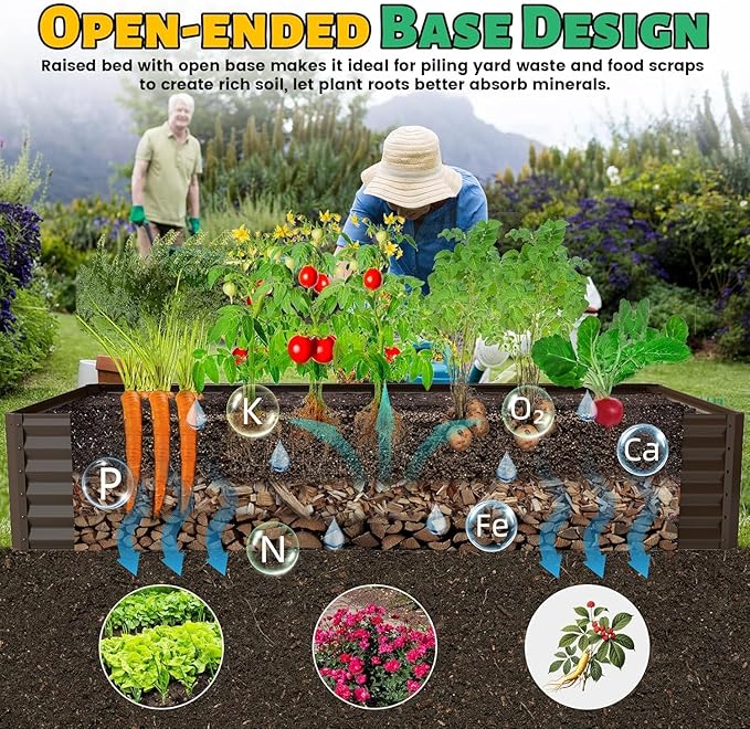 6x3x1.5ft Galvanized Raised Garden Bed Outdoor Planter GBoxes Large Metal Planter Box for Gardening Vegetables Fruits Flowers Brown