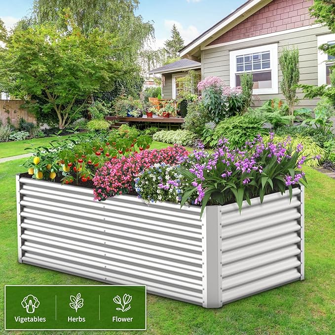 SHAREWIN Galvanized Planter Raised Metal Garden Bed Kit for Gardening Outdoor6x3x2ft Planter Grow Garden Box Raised Flower Bed