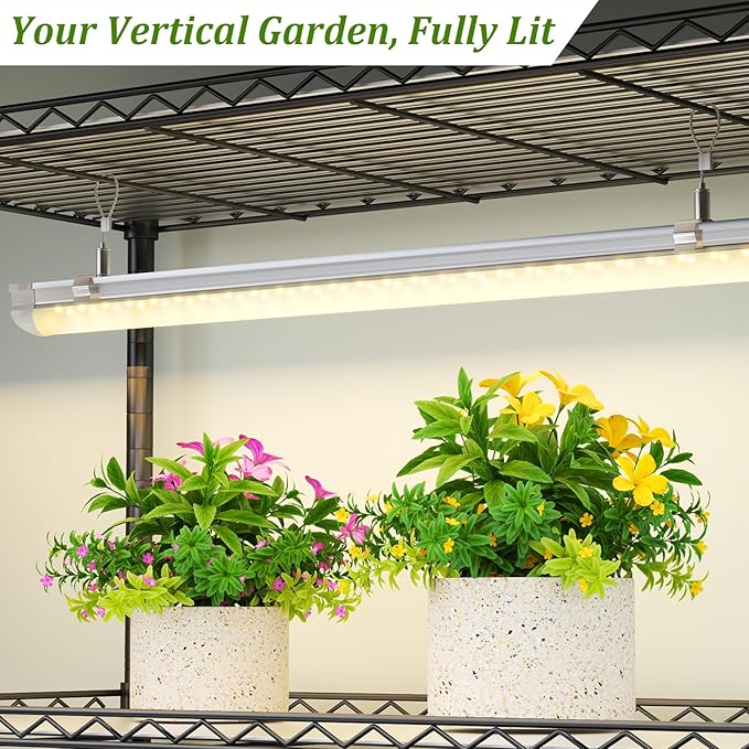 Plant Shelf with Grow Light DIY 6-Tier Plant Stand with Grow Light Adjustable Rack and Wheels 8 Pack 24 192W T8 Full Spectrum Grow Lamp for Indoor Plants Seed Starting Vegetable 29x13.5x73.5